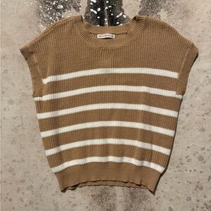 Striped Brown and White Knit Sweater Tank